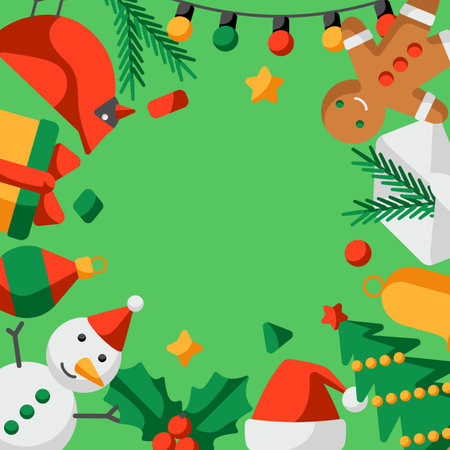 Merry Christmas frame. Holiday illustration in cartoon style. Happy New Year celebration.のイラスト素材