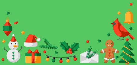 Merry Christmas greeting card. Holiday illustration in cartoon style. Happy New Year celebration.のイラスト素材