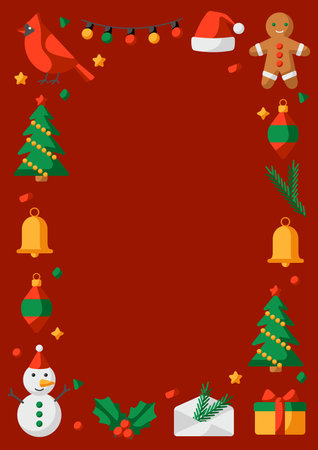 Merry Christmas frame. Holiday illustration in cartoon style. Happy New Year celebration.のイラスト素材