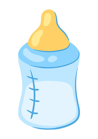 Illustration of baby bottle. New born baby boy Happy Birthday object. Celebration symbol and item.のイラスト素材