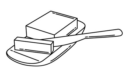 Illustration of butter with knife. Stylized kitchen object for cooking recipe and menu item.のイラスト素材