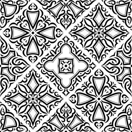 Arabic ceramic tile pattern. Traditional eastern decorative talavera. Ethnic folk ornament.のイラスト素材