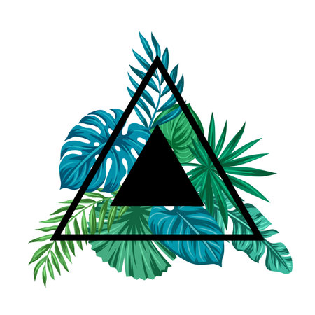 Background with palm leaves. Decorative image of tropical foliage and plants. Exotic nature.のイラスト素材