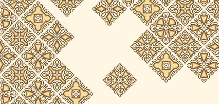 Arabic ceramic tile background. Traditional eastern decorative talavera. Ethnic folk ornament.のイラスト素材