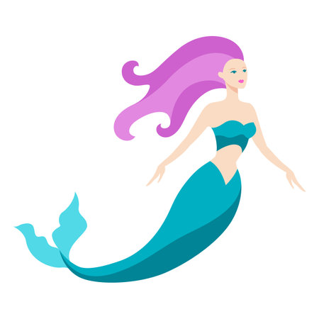 Beautiful fairy tale mermaid. Image of underwater wonder or fabulous creation. Stylized illustration.のイラスト素材