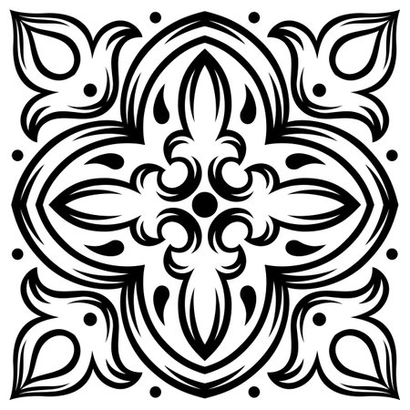 Portuguese ceramic tile pattern. Mediterranean traditional ornament. Italian pottery or spanish majolica.のイラスト素材