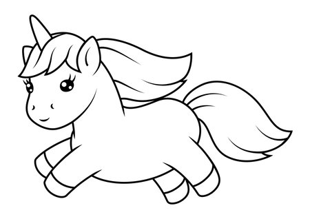 Illustration of unicorn. Happy birthday party item. Fairytale cartoon children image.のイラスト素材