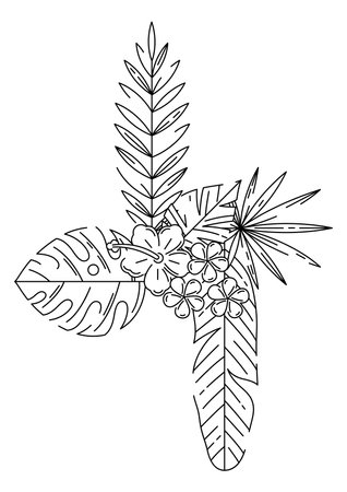 Print with stylized palm leaves. Decorative image of tropical foliage and plants. Exotic nature.のイラスト素材