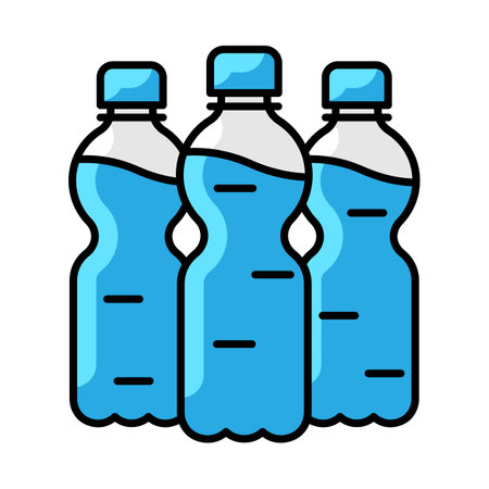 Plastic bottles with water icon. Aqua or liquid thin line illustration. linear image for design.のイラスト素材