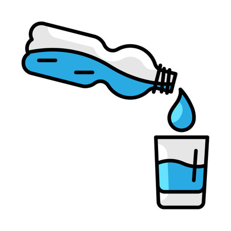 Bottle with water glass icon. Aqua or liquid thin line illustration. linear image for design.のイラスト素材