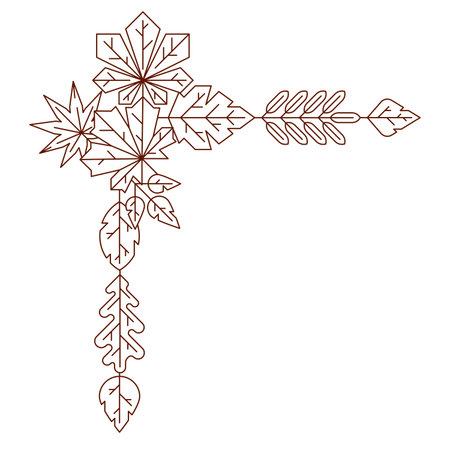 Design with autumn leaves. Illustration with various foliage. Decorative beautiful plants in line art style.のイラスト素材