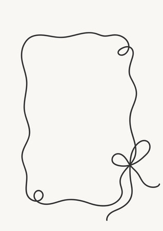 Elegant ribbon frame outline. Minimalist hand drawn frame with bow and swirls.のイラスト素材