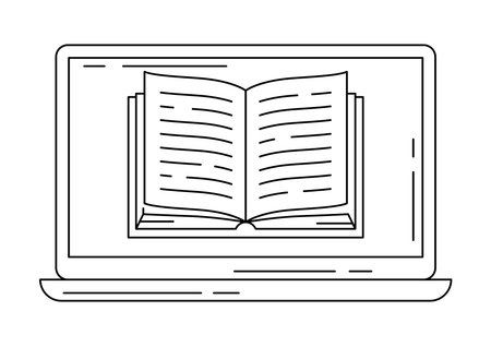 Laptop with open book. Digital library concept.のイラスト素材