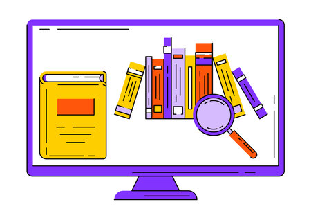 Monitor with books. Digital library concept.のイラスト素材