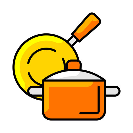 Frying pan and saucepan icon. Home decor element thin line illustration.のイラスト素材