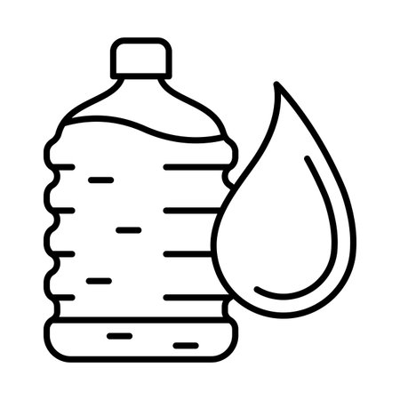 Plastic bottle with water drop icon. Aqua or liquid thin line illustration.のイラスト素材