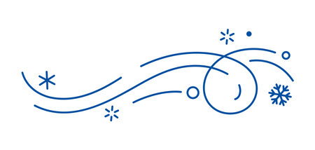 Winter linear element. Holiday filigree border with snowflakes.のイラスト素材