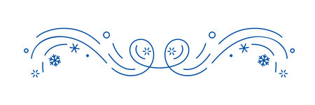 Winter linear divider. Holiday filigree border with snowflakes.のイラスト素材