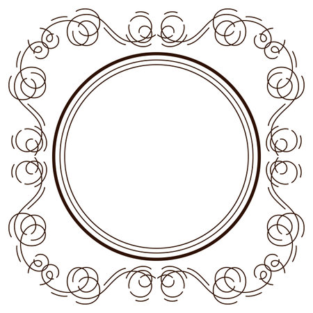 Decorative linear frame. Vintage swirl filigree background.のイラスト素材