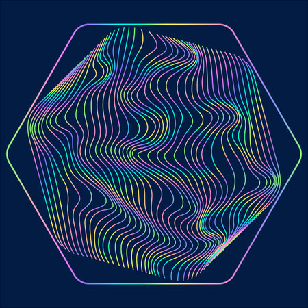 Particles and wavy lines in shape. Linear wave style.のイラスト素材