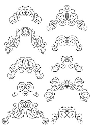 Set of line curl corners. Modern decorative linear elements.のイラスト素材