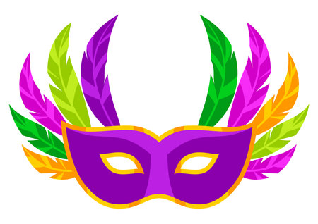 Mardi Gras mask with feathers. Carnival illustration for traditional holiday or festival.のイラスト素材