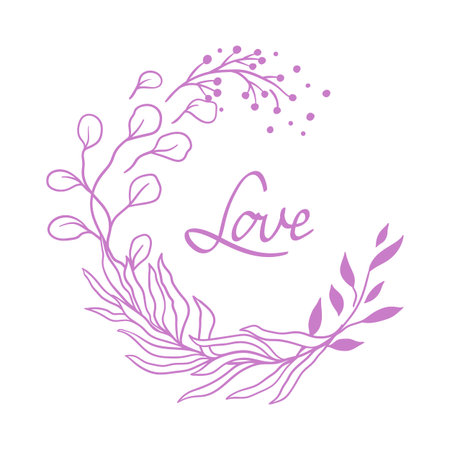 Wedding frame for invitation card. Marriage background with pretty stylized floral plants twigs.のイラスト素材