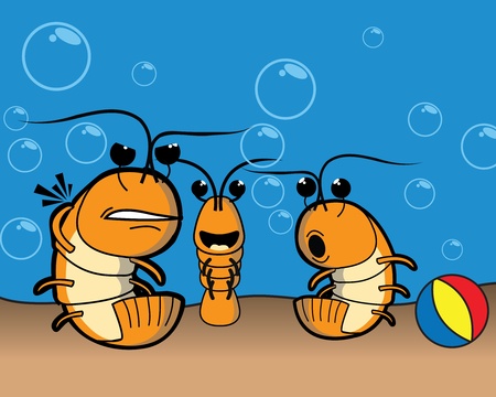 Shrimp at the Beach, hanging out, having fun, making bubbles.のイラスト素材