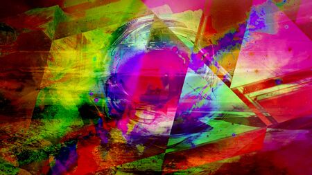 Pulsating Rainbow Orb Behind Glass Triangles Radiating Colors - Abstract Background Textureの写真素材