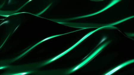 Shiny Iridescent Flowing Green 3D Surface Energy Waves Oscillating - Abstract Background Textureの写真素材