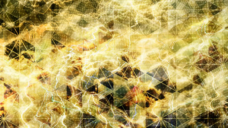 Yellow Geometric Pattern with Warped Electric Thunderbolts - Abstract Background Texture