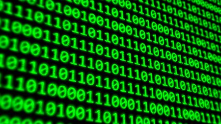 Binary Code Program Digits on Dark Computer Monitor Screen - Abstract Background Textureの写真素材