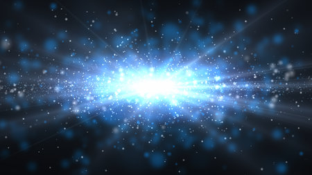 Light Speed Space Travel through Nebula Dust to Center of Galaxy - Abstract Background Textureの写真素材