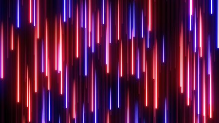 Falling Glowing Red Blue Neon Streak Cascading Rain Line Particles - Abstract Background Textureの写真素材