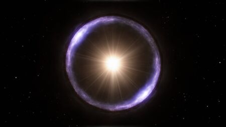Light Bending Einstein Ring Star Physics Astronomy Concept in Space - Abstract Background Textureの写真素材