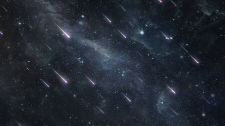 Shooting Star Comets Rain Down from Outer Space Night Sky Heavens - Abstract Background Textureの写真素材