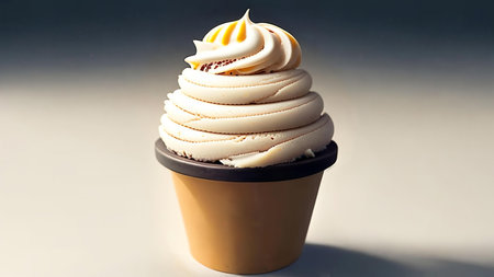 Ice cream in a paper cup on a white background. selective focus.の素材
