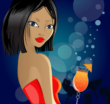 Beaitiful girl with cocktailのイラスト素材
