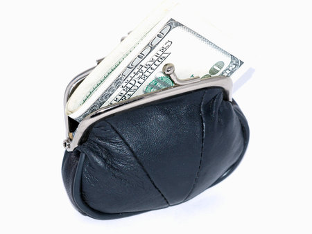 Black leather purse on a white background