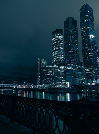 Night view of the Moscow City business center.のeditorial素材