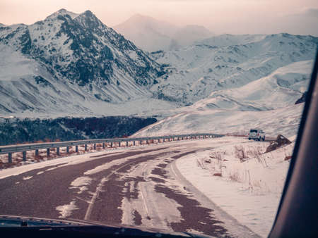 Mountain winter landscape of the Caucasus. The concept of traveling in the mountains.の写真素材