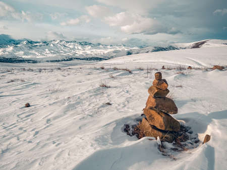 Beautiful winter landscape in the mountains. The concept of traveling in the mountains.の写真素材