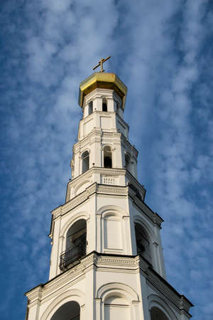 The bell tower of the Nikolo-Ugresh Monastery against the sky. The concept of an Orthodox church.の写真素材