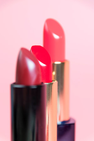 Multicolored lipstick close-up. The concept of cosmetics and beauty.の写真素材