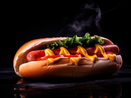 A big juicy hot dog drawn in the dark punk style. The illustration was created by AI.の素材