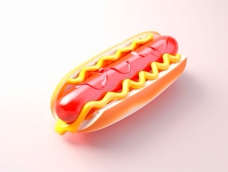 A big juicy hot dog in the isometric style. The illustration was created by AI.の素材