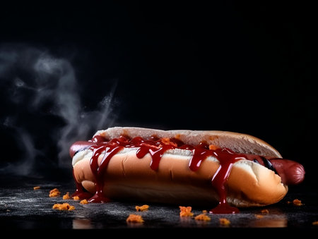 A big juicy hot dog drawn in the dark punk style. The illustration was created by AI.の素材