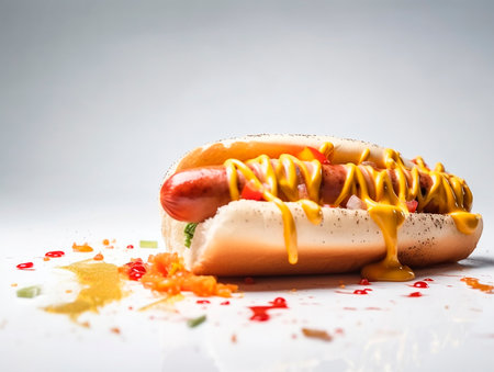 A big juicy hot dog in the style of graffiti. The illustration was created by AI .の素材