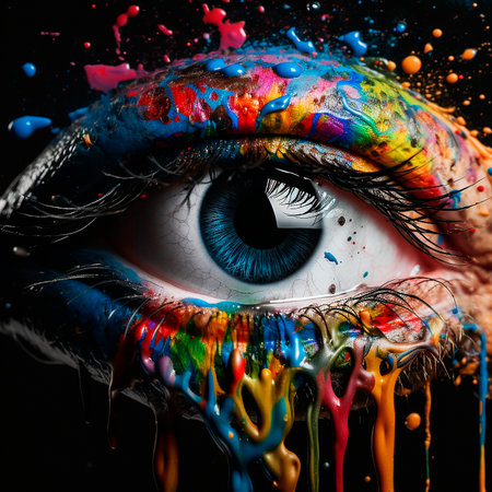 The human eye is painted in the style of graffiti. The illustration was created by AI.の素材