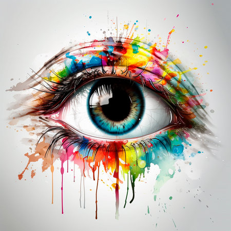 The human eye is painted in the style of graffiti. The illustration was created by AI.の素材